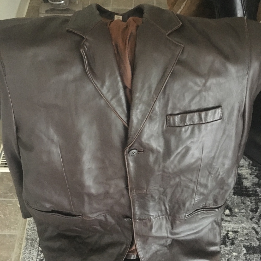 Brown leather dress coat